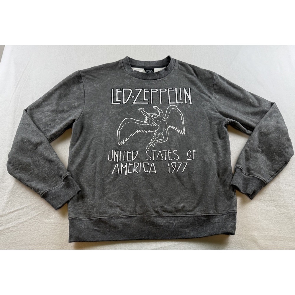 Led Zeppelin Graphic Print Distressed Gray Fleece Pullover Sweatshirt M unisex
